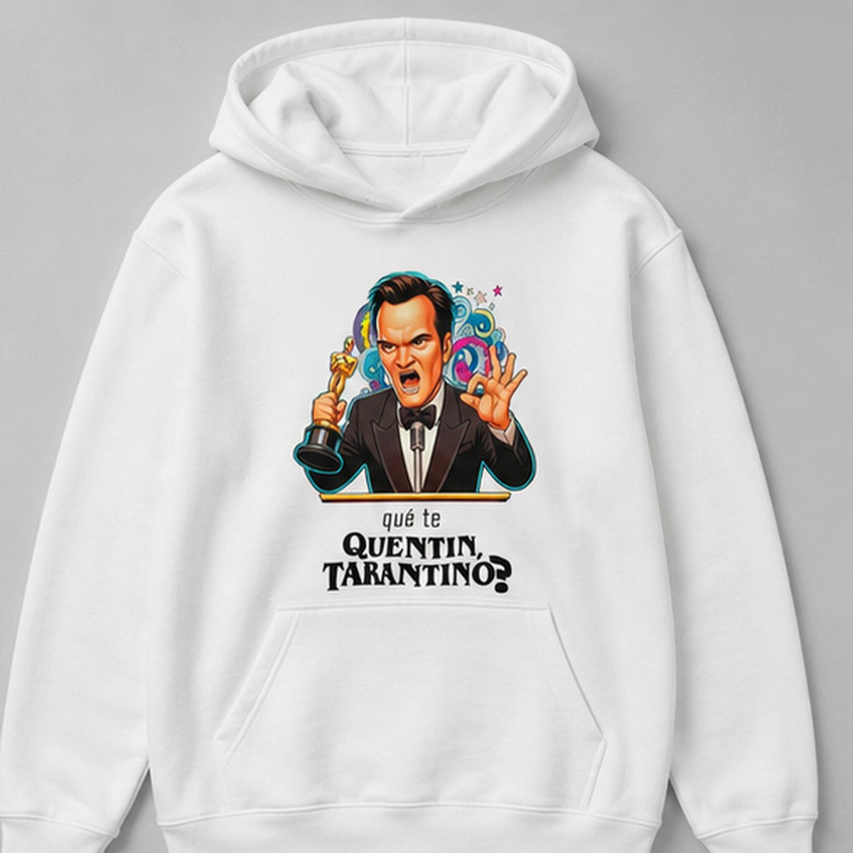 Sudadera ¿Qué te Quentin, Tarantino? blanca, parodia de Quentin Tarantino - Starway to Helen