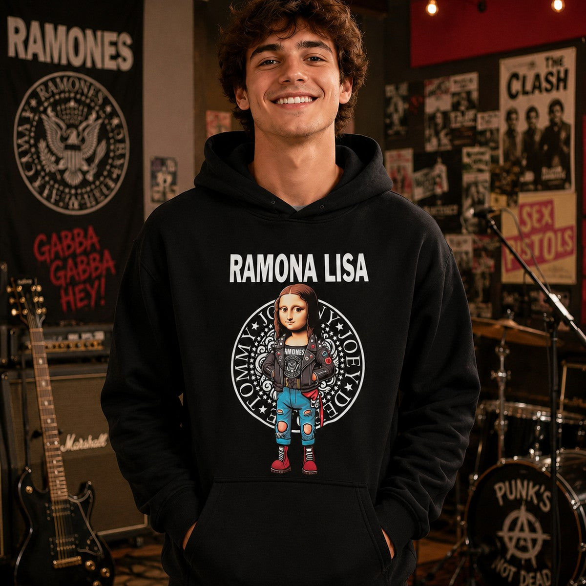 Hombre con sudadera Ramona Lisa, Ramones y Mona Lisa punk - Starway to Helen