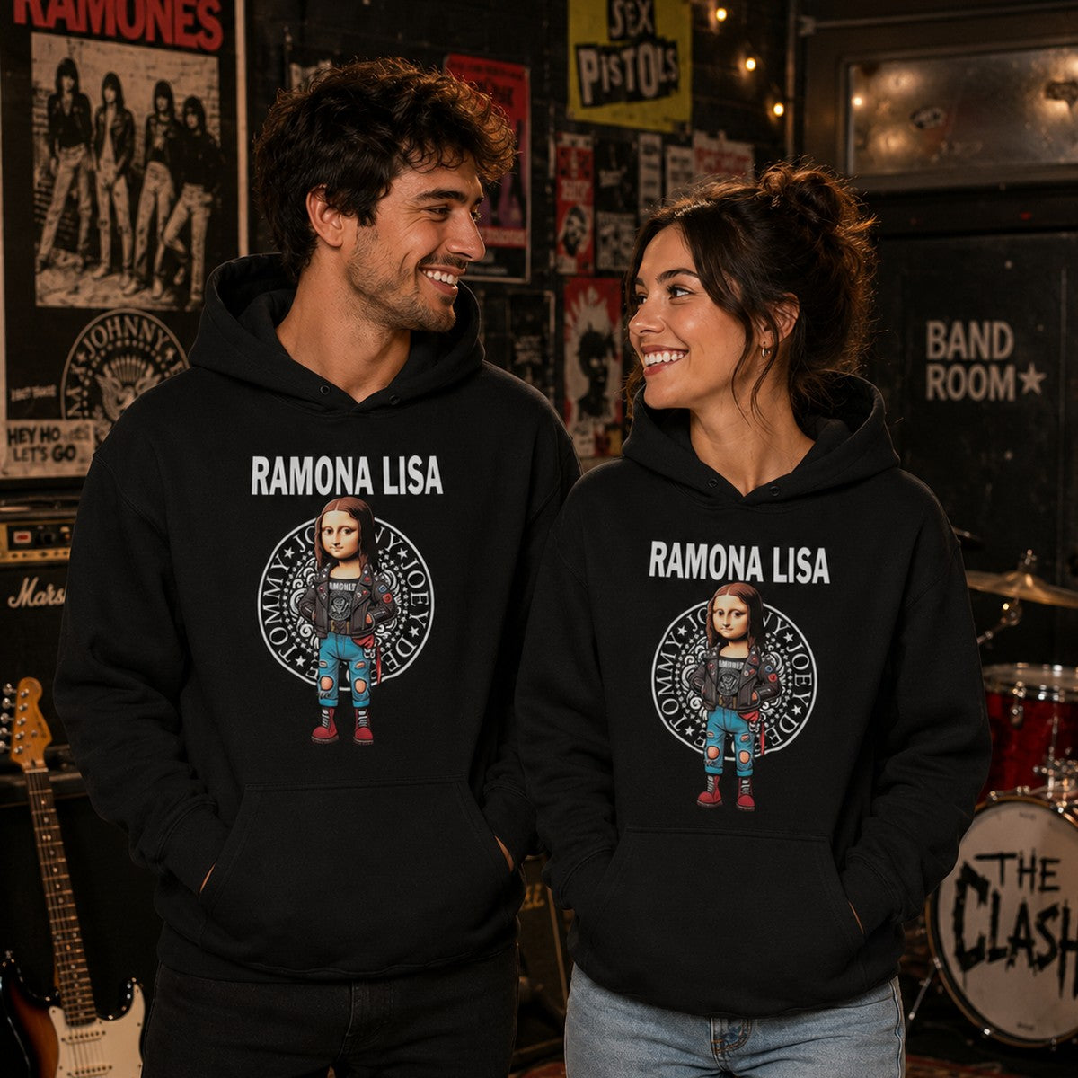 Pareja con sudadera Ramona Lisa, Ramones y Mona Lisa punk - Starway to Helen