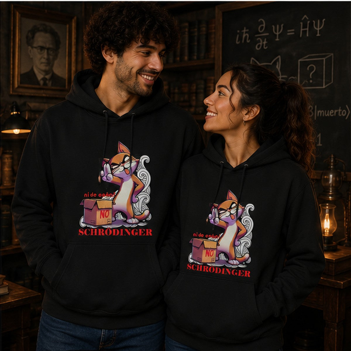 Pareja con sudadera Schrödinger Cat, gato de Schrödinger - Starway to Helen