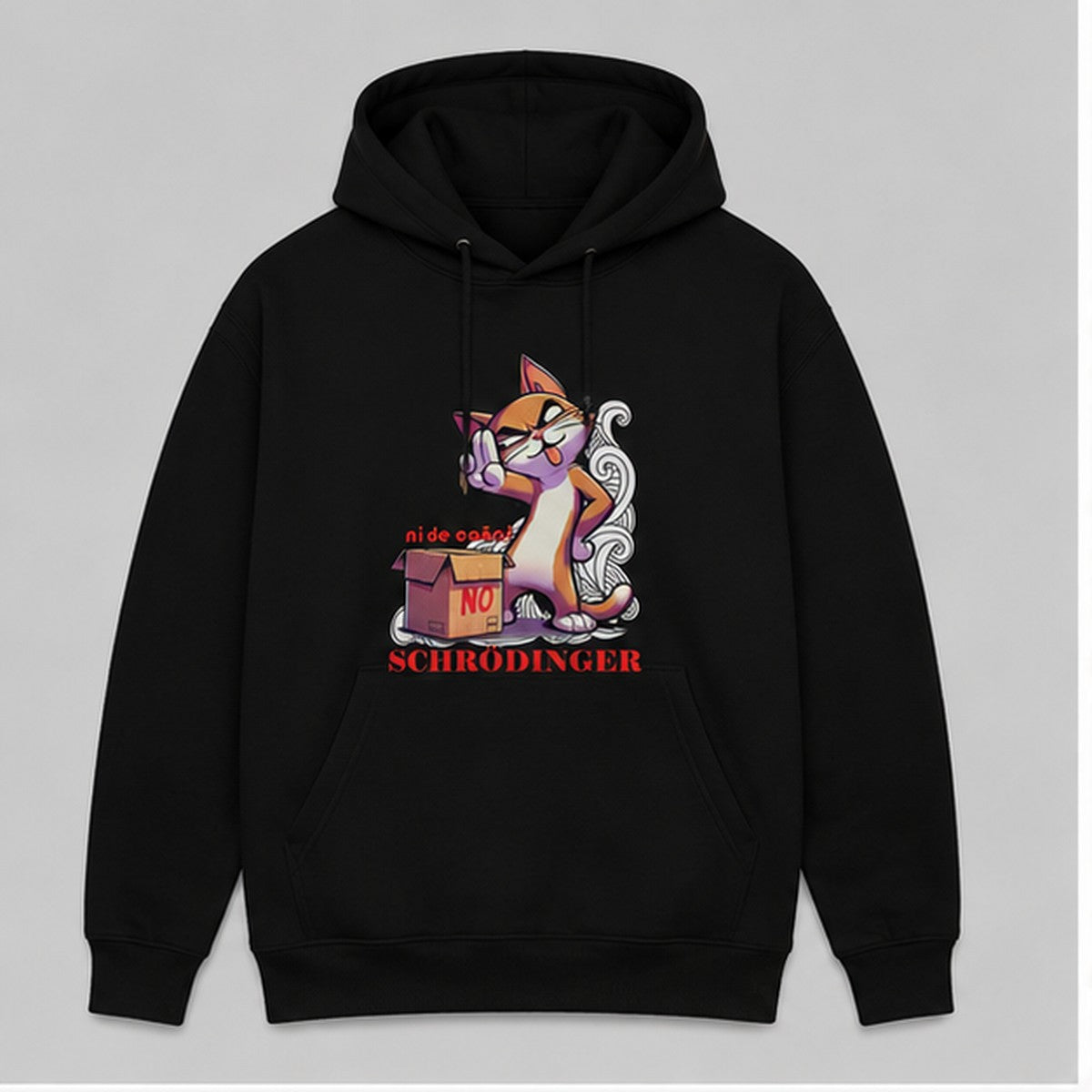 Sudadera Schrödinger Cat negra, parodia del gato de Schrödinger - Starway to Helen