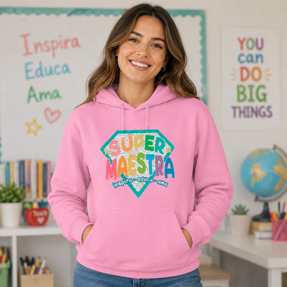 Chica con sudadera Super Maestra rosa, regalo para profesoras - Starway to Helen