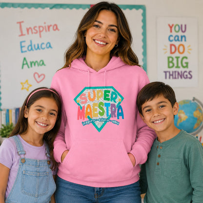 Maestra con alumnos con sudadera Super Maestra rosa, regalo Día de la Maestra - Starway to Helen