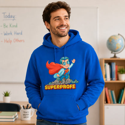 Hombre con sudadera SuperProfe azul, regalo para profesores - Starway to Helen