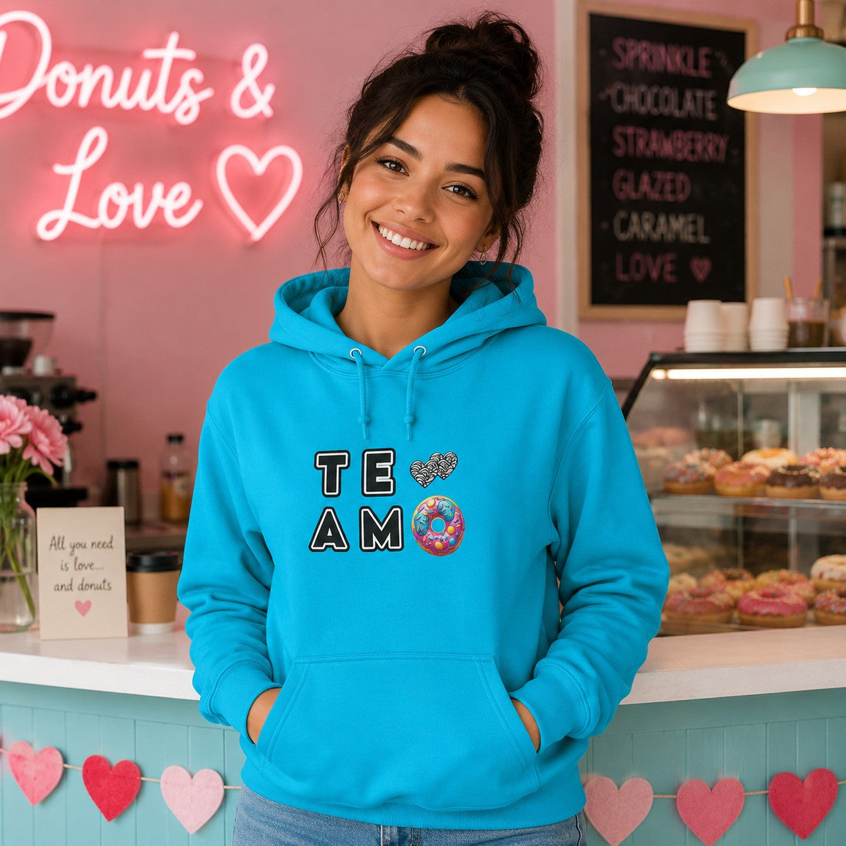 Mujer con sudadera Te Amo Donut, donuts y corazón - Starway to Helen