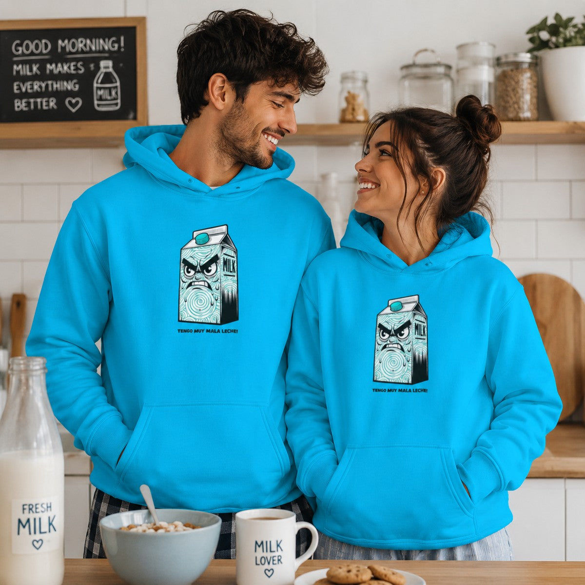 Pareja con sudadera Tengo Muy Mala Leche, brik de leche enfadado - Starway to Helen