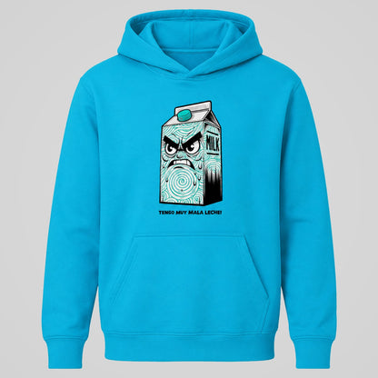 Sudadera Tengo Muy Mala Leche turquesa con brik de leche enfadado - Starway to Helen