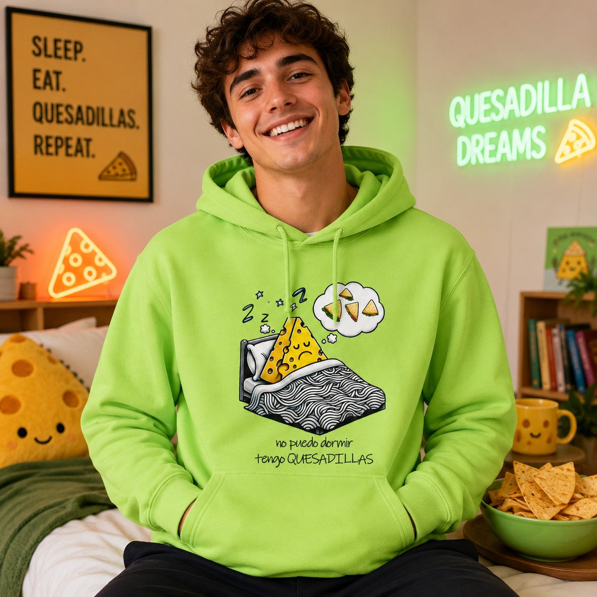 Hombre con sudadera Tengo Quesadillas verde lima - Starway to Helen