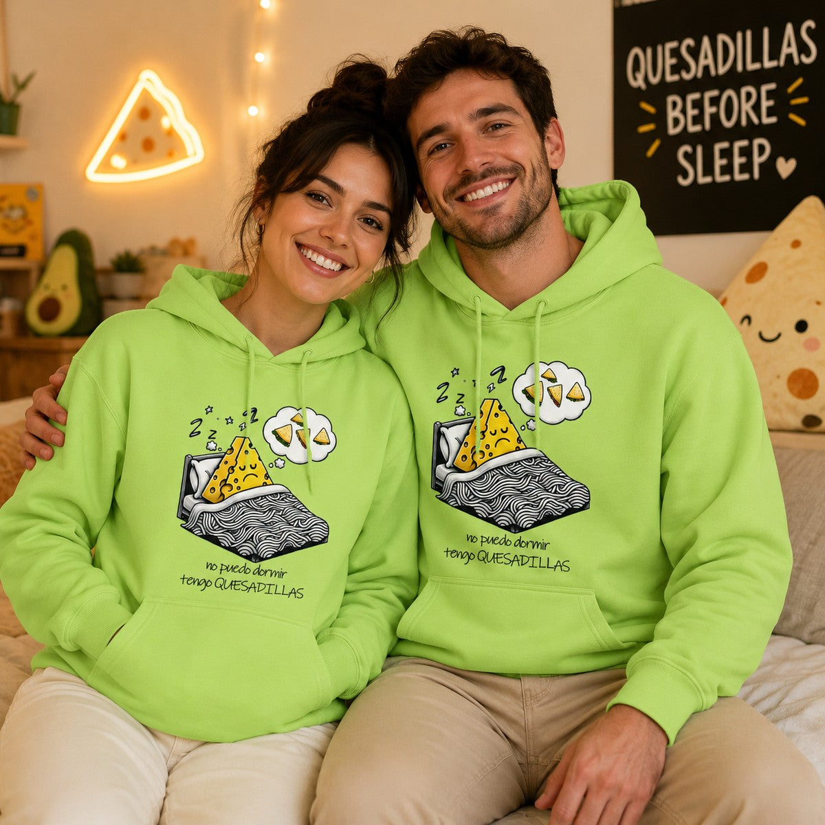 Pareja con sudadera Tengo Quesadillas verde lima - Starway to Helen