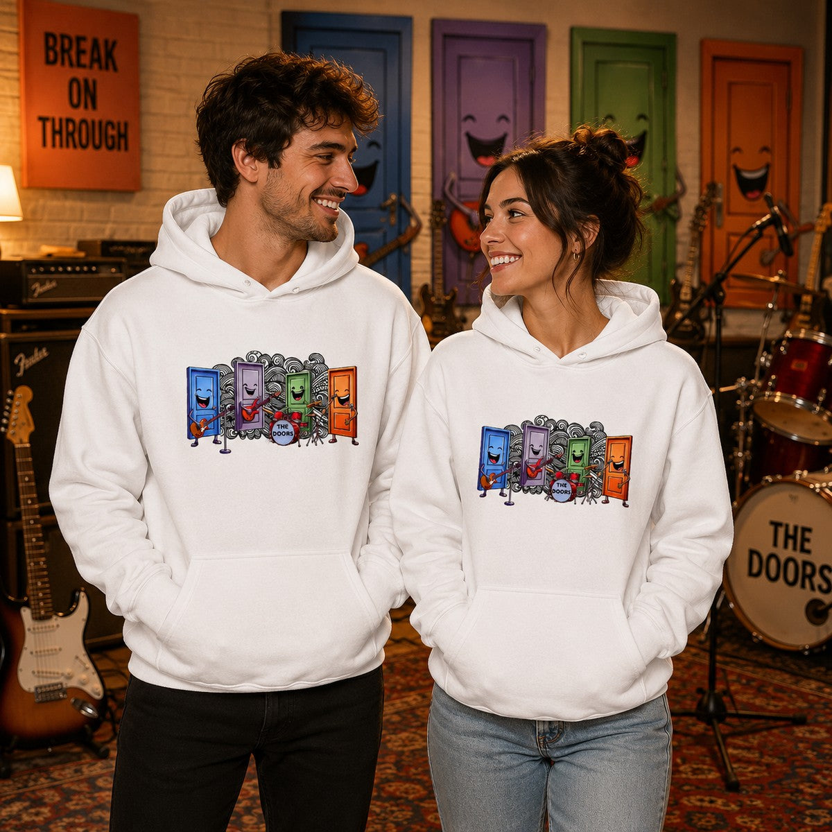 Pareja con sudadera blanca The Doors – Starway to Helen