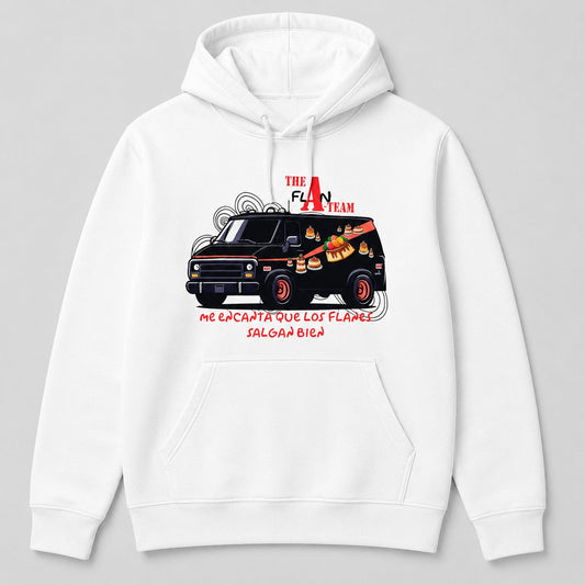 Sudadera The Flan Team blanca, parodia de El Equipo A (The A-Team) con flanes - Starway to Helen