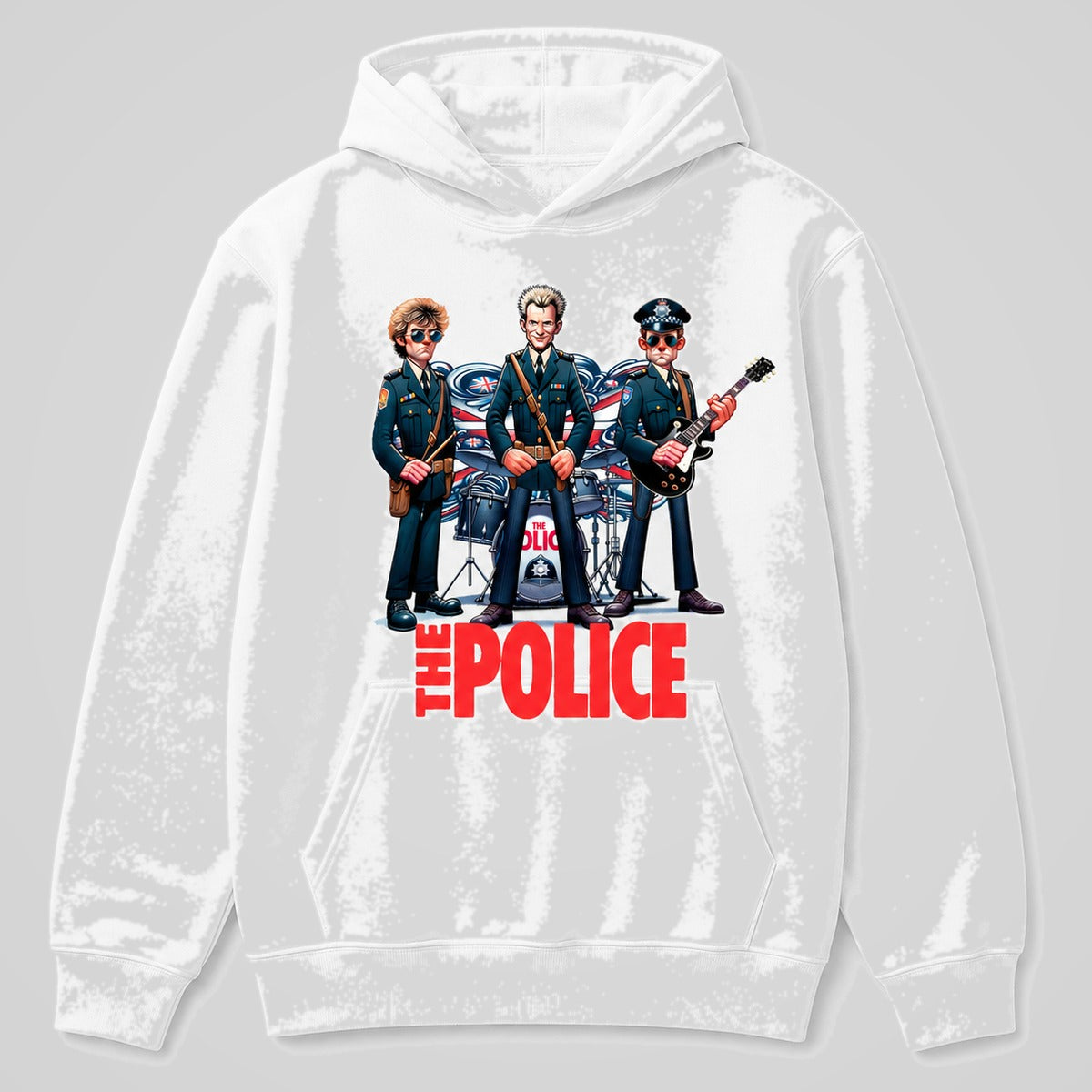 Sudadera blanca The Police, parodia de la banda estilo cómic – Starway to Helen