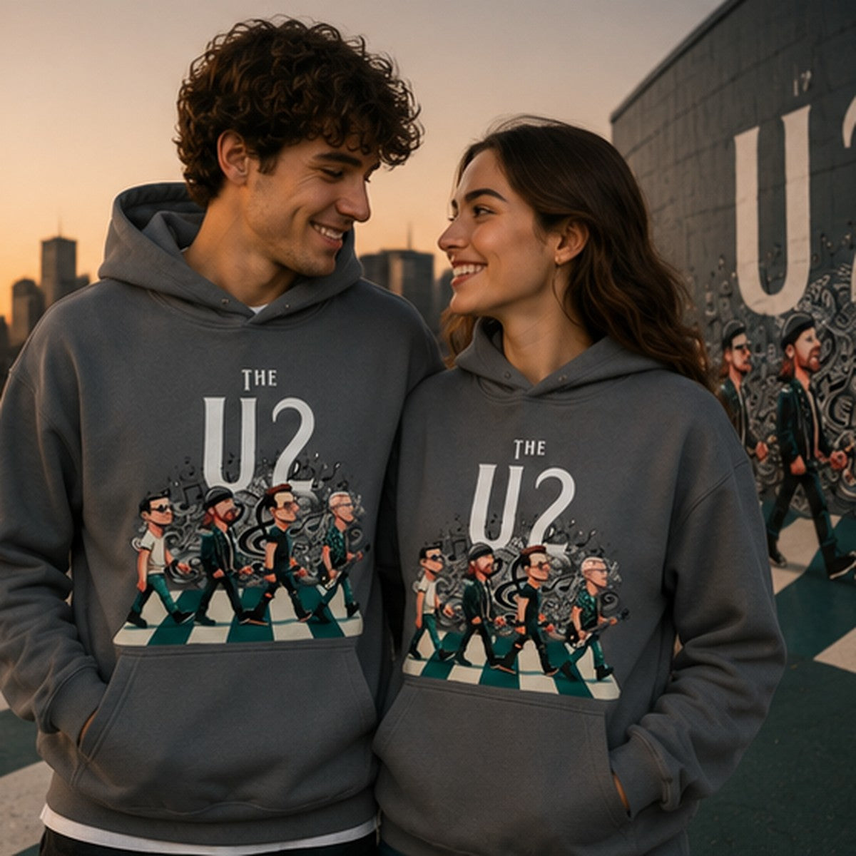 Pareja con sudadera The U2 Abbey Road, U2 y The Beatles - Starway to Helen