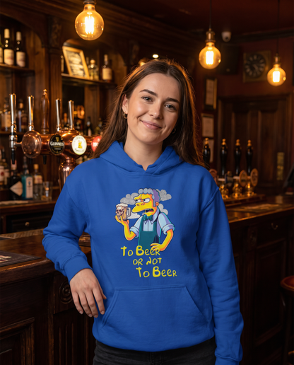 Mujer con sudadera To Beer or Not To Beer azul en un pub, parodia de Hamlet de Shakespeare - Starway to Helen