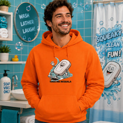 Hombre con sudadera Todo Me Resbala, pastilla de jabón - Starway to Helen