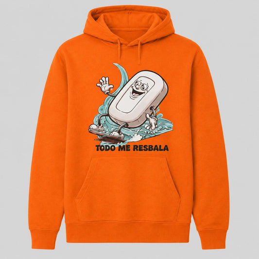 Sudadera Todo Me Resbala naranja, jabón surfero, humor español - Starway to Helen