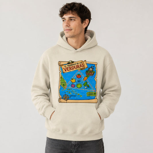 Hombre con sudadera crema Triángulo de las Verduras – Starway to Helen