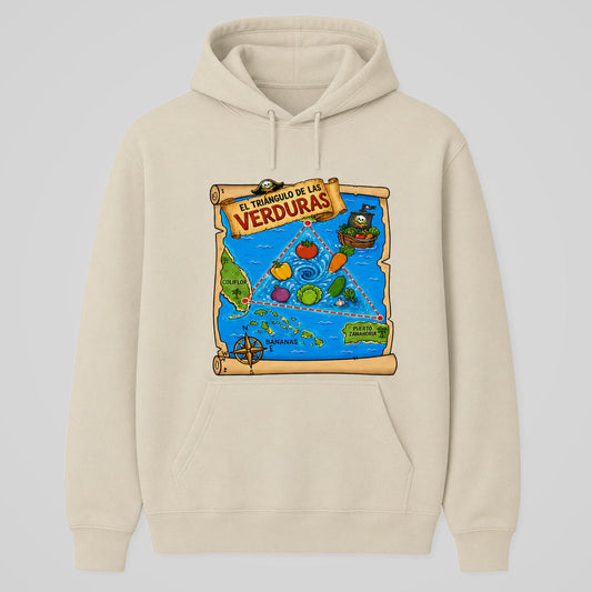Sudadera crema Triángulo de las Verduras, mapa pirata de verduras – Starway to Helen