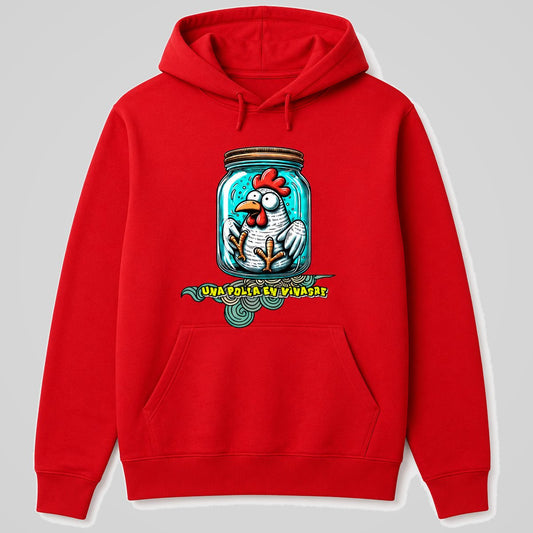 Sudadera roja con capucha Una Polla en Vinagre, gallina en tarro, humor español – Starway to Helen