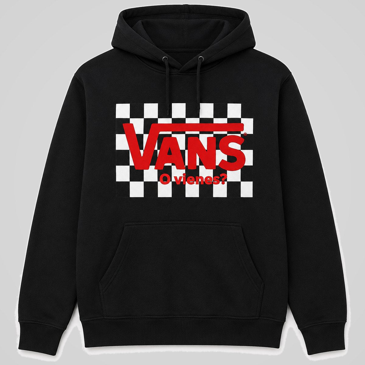 Sudadera negra con capucha Vans o Vienes, parodia del logo Vans, humor urbano – Starway to Helen