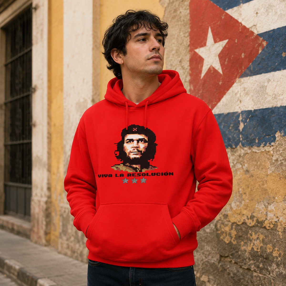 Hombre con sudadera Viva la Resolución, parodia del Che Guevara - Starway to Helen