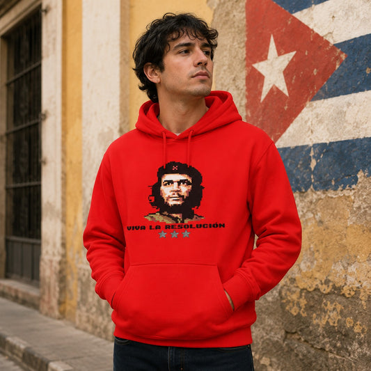 Hombre con sudadera Viva la Resolución, parodia del Che Guevara - Starway to Helen