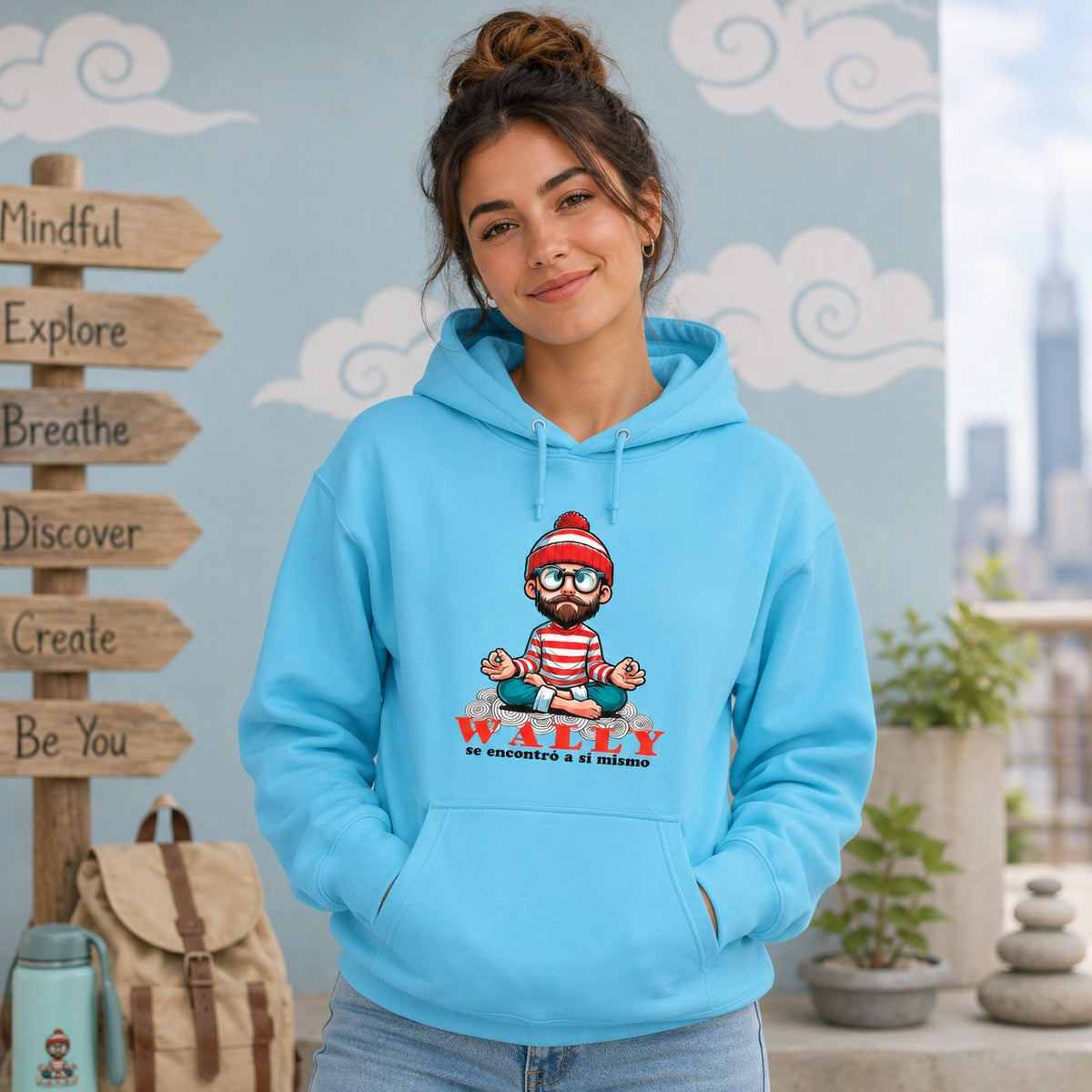 Mujer con sudadera Wally Se Encontró a Sí Mismo, parodia de ¿Dónde está Wally? - Starway to Helen