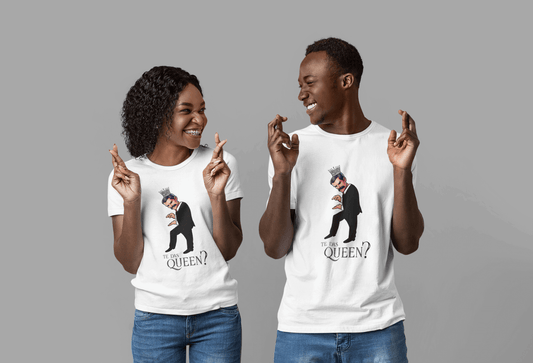 Persona con camiseta Te Das Queen, diseño divertido con parodia de Queen en clave española