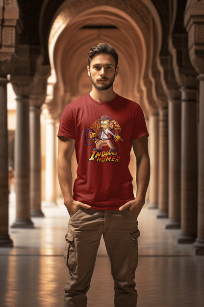 Persona con camiseta Indiana Homer, Indiana Jones y Homer Simpson - Starway to Helen