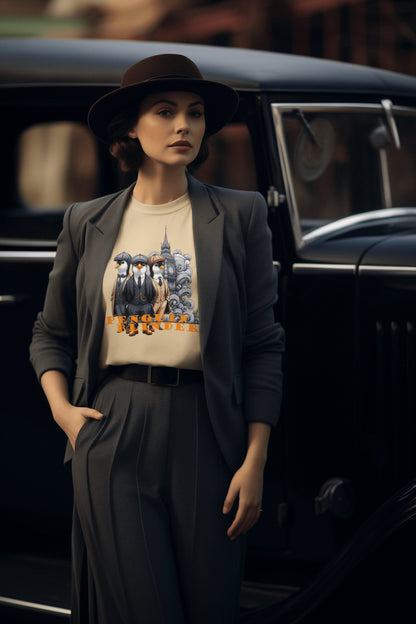 Mujer con camiseta Penguin Blinders, parodia de Peaky Blinders - Starway to Helen