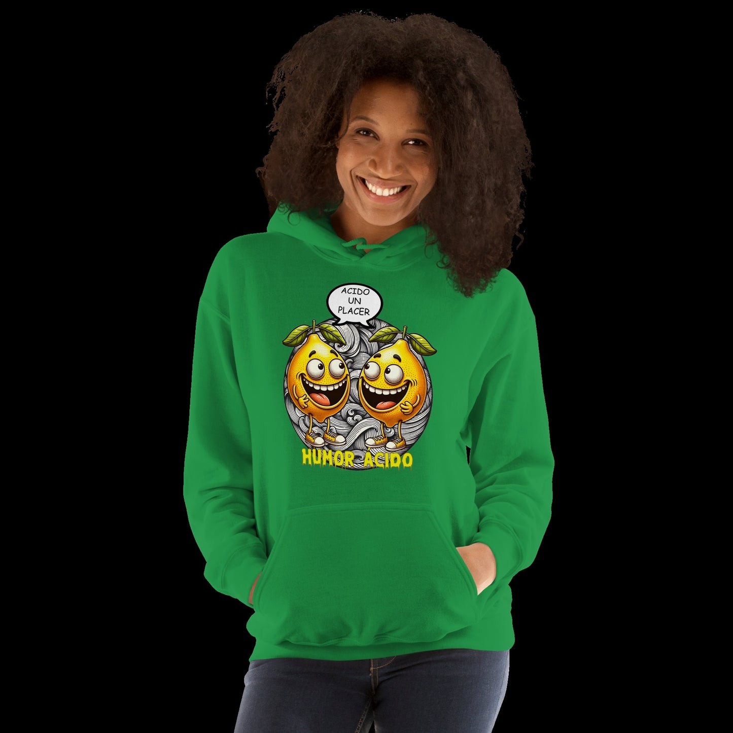 Detalle diseño sudadera Humor Ácido, sarcasmo con estilo