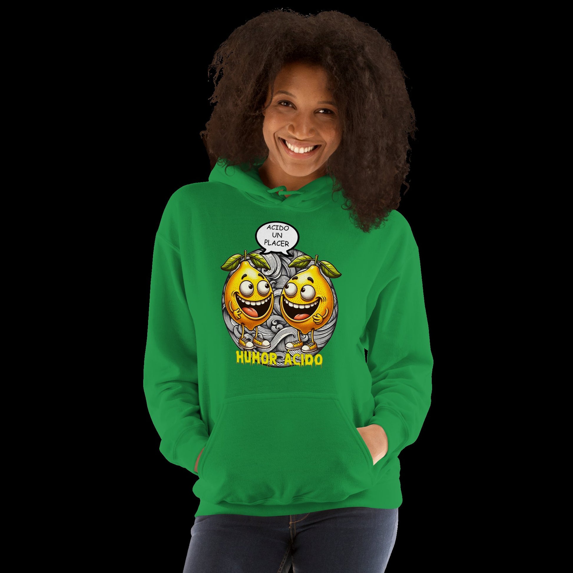Detalle diseño sudadera Humor Ácido, sarcasmo con estilo