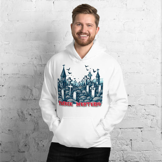 Vista frontal de sudadera Parece Menterio, regalo gracioso con juego de palabras visual original