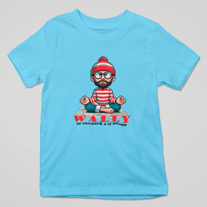 Camiseta Wally Se Encontró a Sí Mismo con diseño meditación y humor