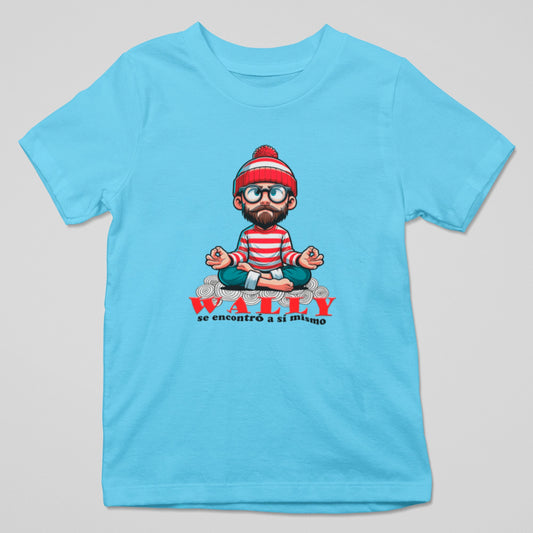 Camiseta Wally Se Encontró a Sí Mismo con diseño meditación y humor